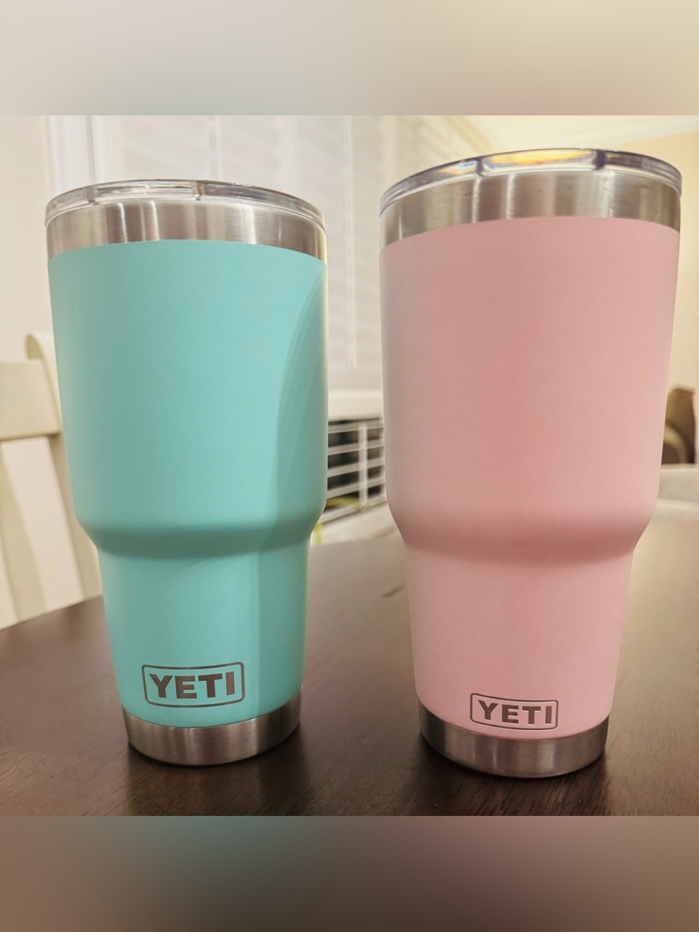 Yeti Rambler Tumblers in Mint Blue and Pastel Pink with MAGSLIDER LID. 887ML